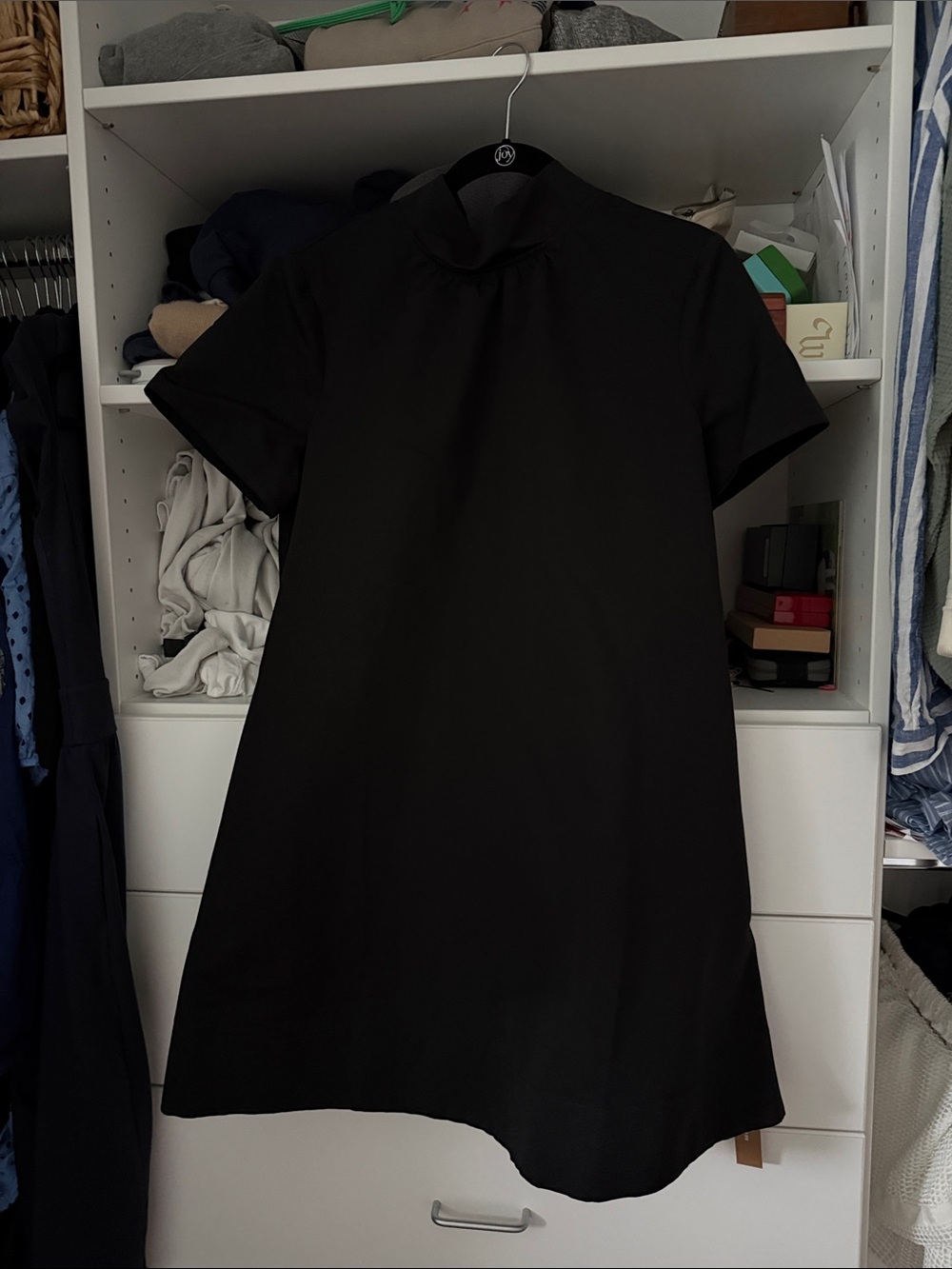 Few Moda Black Short-Sleeve A-Line Dress Tie Neck NWT Large
